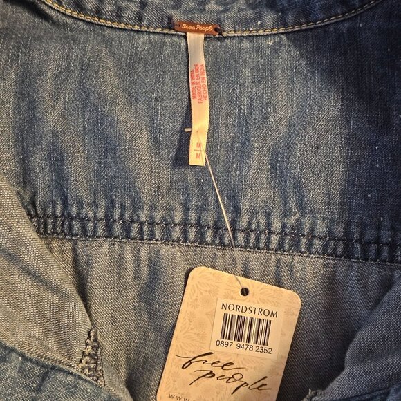 Free People Women Beau Ruffle Midi Western Dress Blue M Cowgirl Boho Cottagecore - Picture 8 of 14